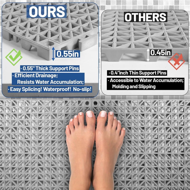 Dingbaayee 12PCS Drainage Interlocking Floor Tiles 11.8" x 11.8", Modular Interlocking Cushion Soft PVC Floor Non-Slip Splicing Waterproof Mat for Pool, Shower, Patio, Balcony, Bathroom, Kitchen, Yard（Grey） - Image 5